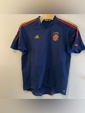 2004 Adidas Spain National Team Away Blue Jersey XL España ~ Y2K Rare collar